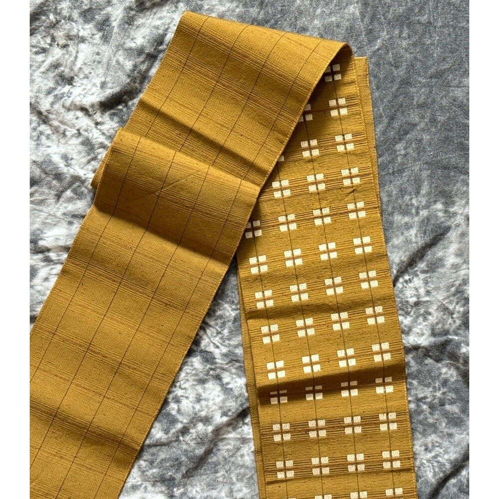 Vintage Japanese Obi Green Ochre Geometric Square Woven Kimono Sony Pictures